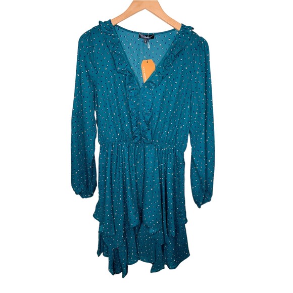 Andree by Unit long sleeve tiered dress teal green printed size large - Picture 5 of 12